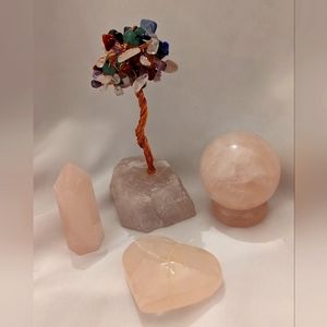 Mini Rose Quartz Set with Lucky Tree